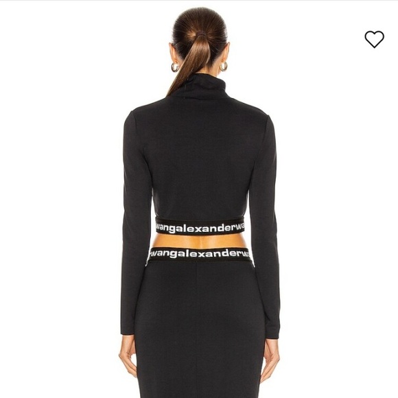 Alexander Wang Logo Elastic Cropped Mock Neck Top Long Sleeve Black - Picture 3 of 15